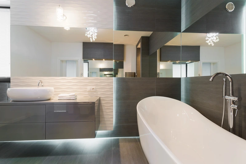 Modern dark bathroom construction in San Jose featuring spa-inspired design and craftsmanship